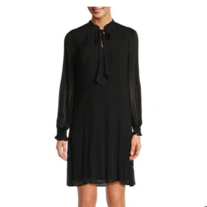 DKNY Classic Black A-Line Knee Length Dress with Tie at Mock Neck Long Sleeves 6